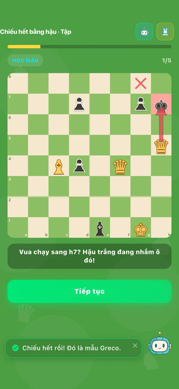 The child makes the correct move checkmate, the chessboard repeats: King moves to h7? White Queen is aiming at that box! checkmate already! It's a Greco model.