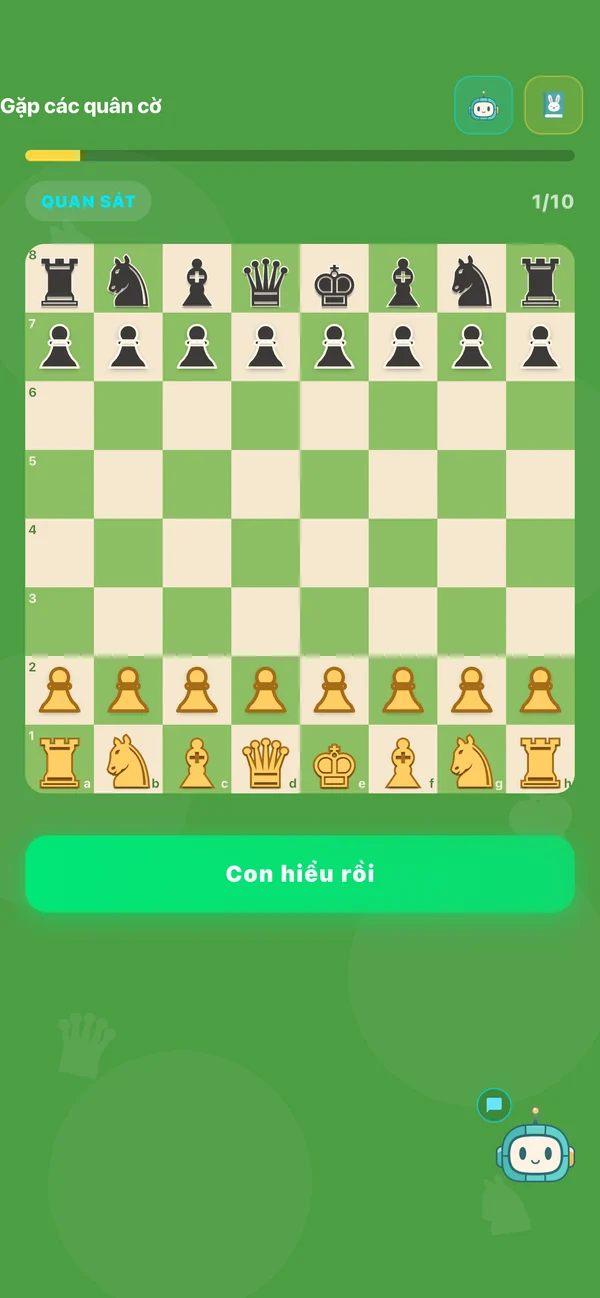 Màn hình bài Gặp các quân cờ trong app Karotto trên điện thoại