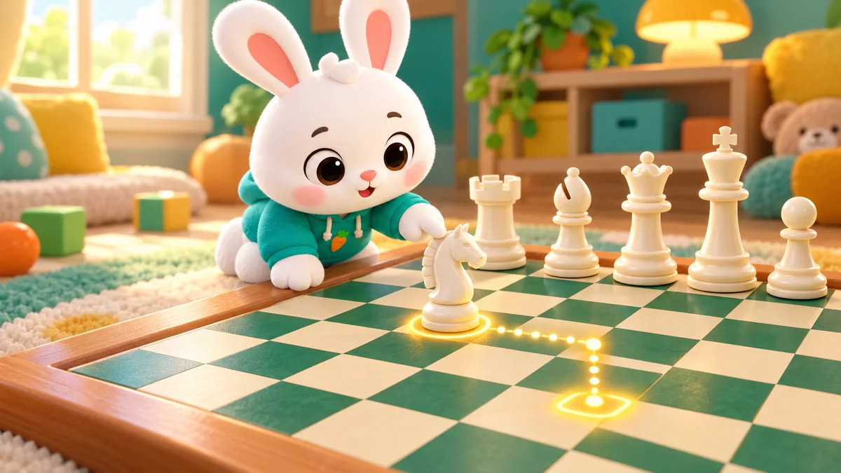 Bé và cha mẹ ngồi bên bàn cờ vua, cùng tập cách đi các quân cờ