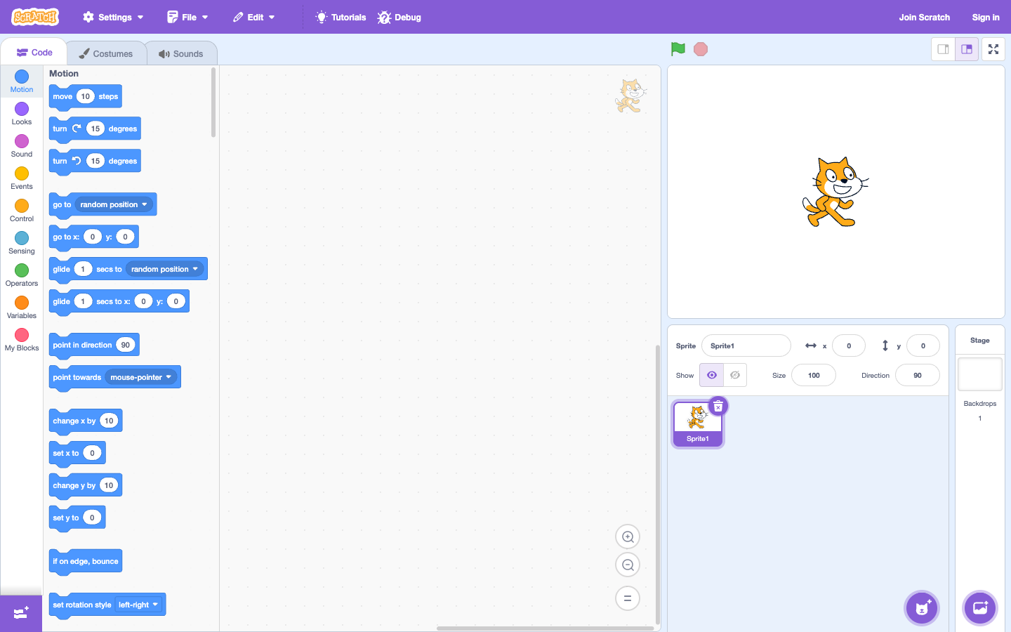 Step 2: select Motion group in Scratch