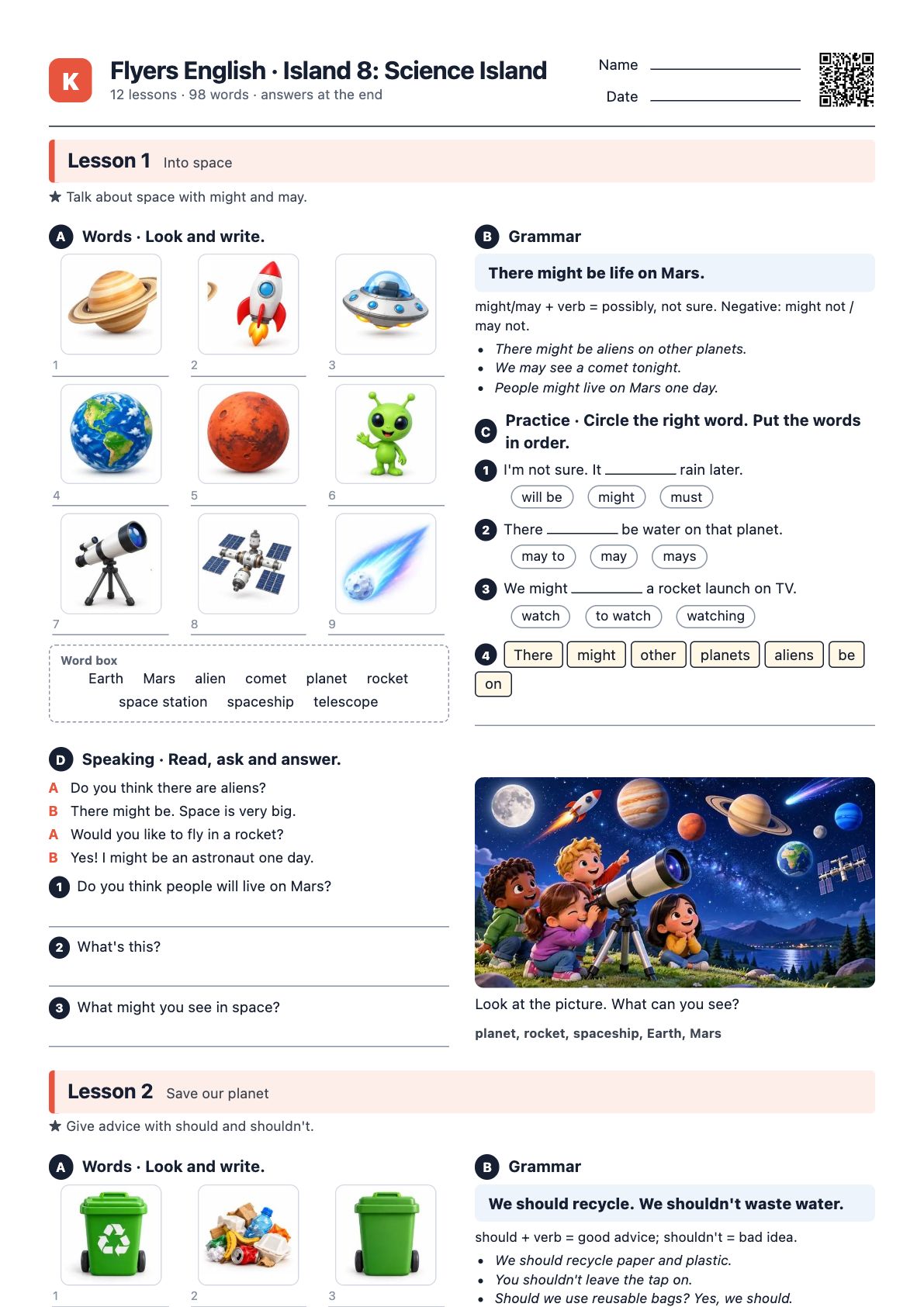 First page of the PDF Flyers English · Island 8: Science Island