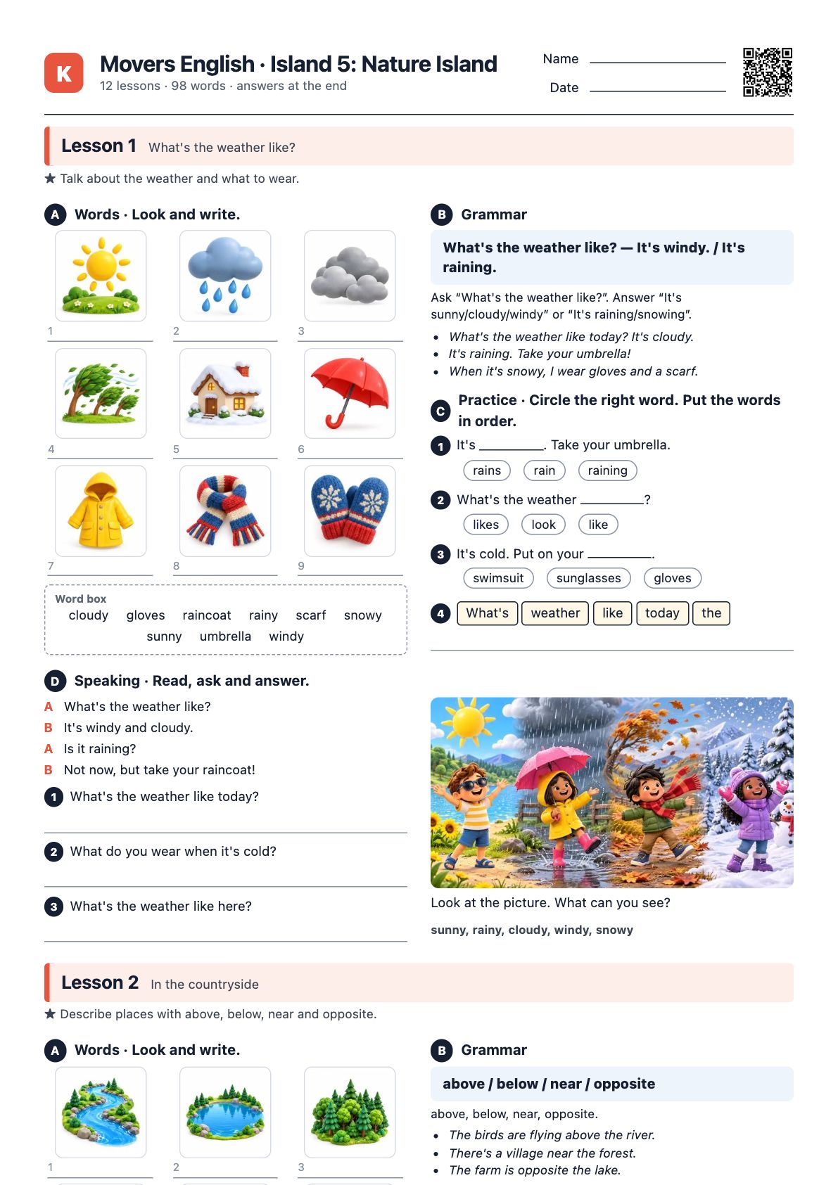 First page of the PDF Movers English · Island 5: Nature Island