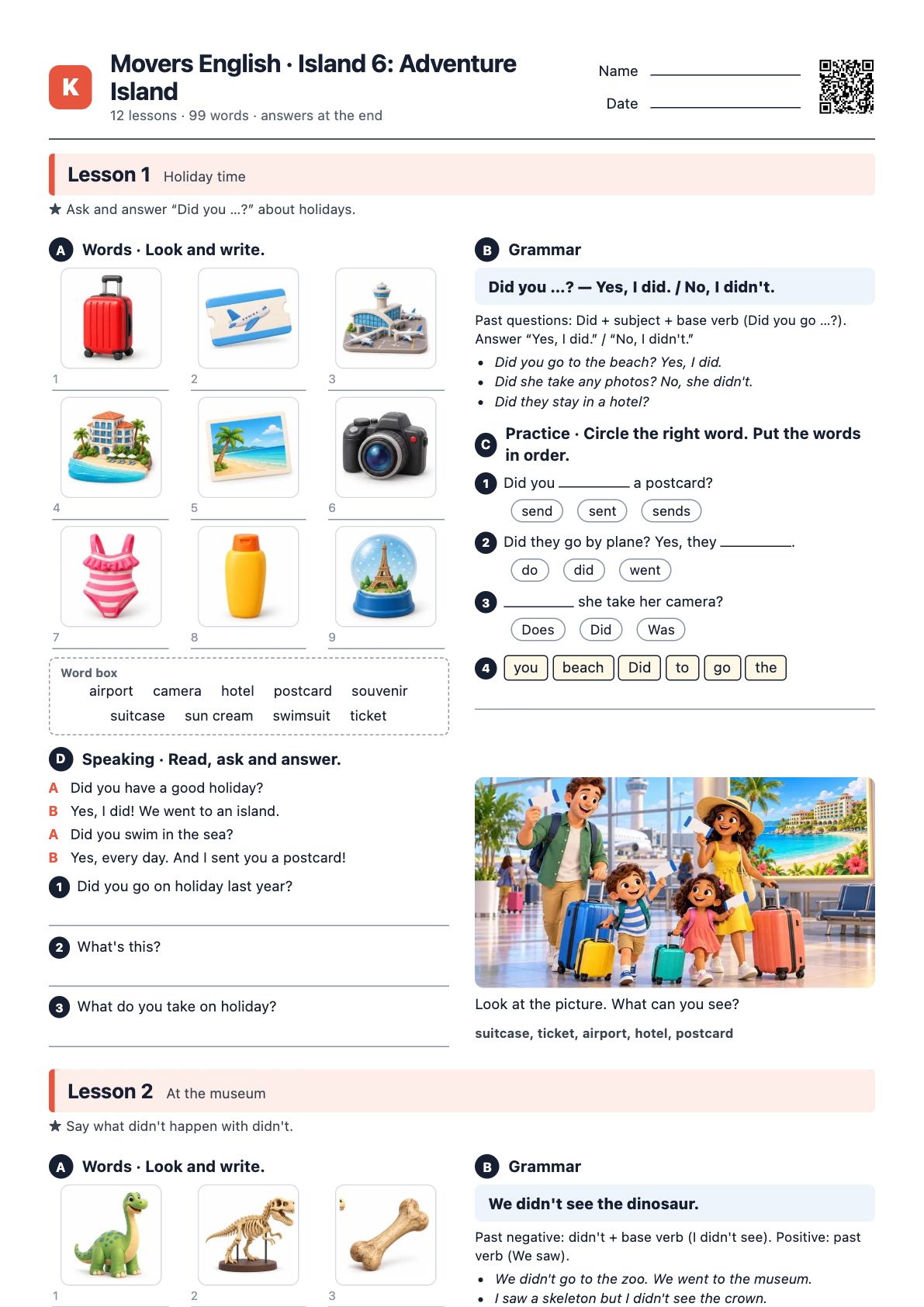 First page of the PDF Movers English · Island 6: Adventure Island