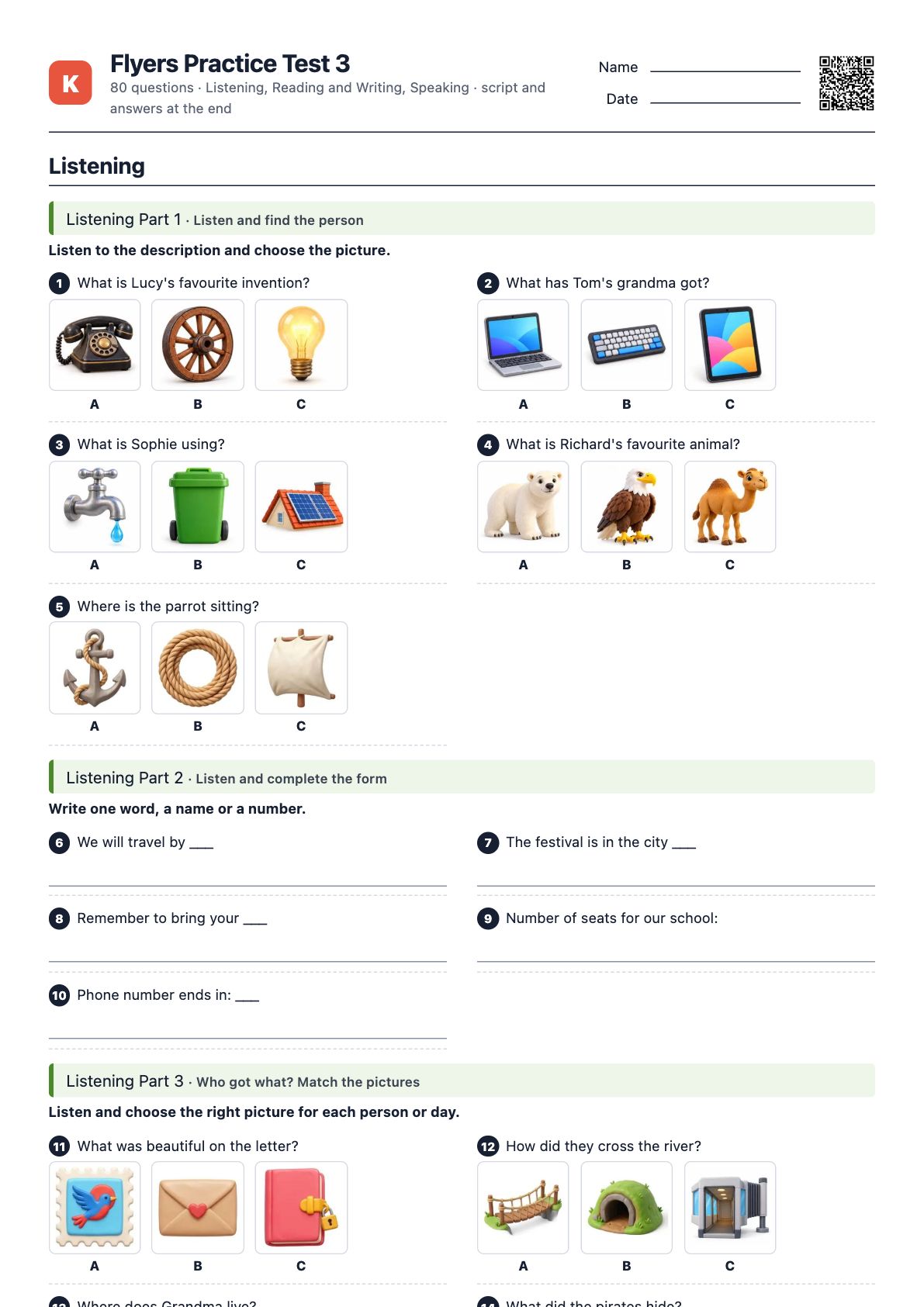 First page of the PDF Flyers Practice Test 3