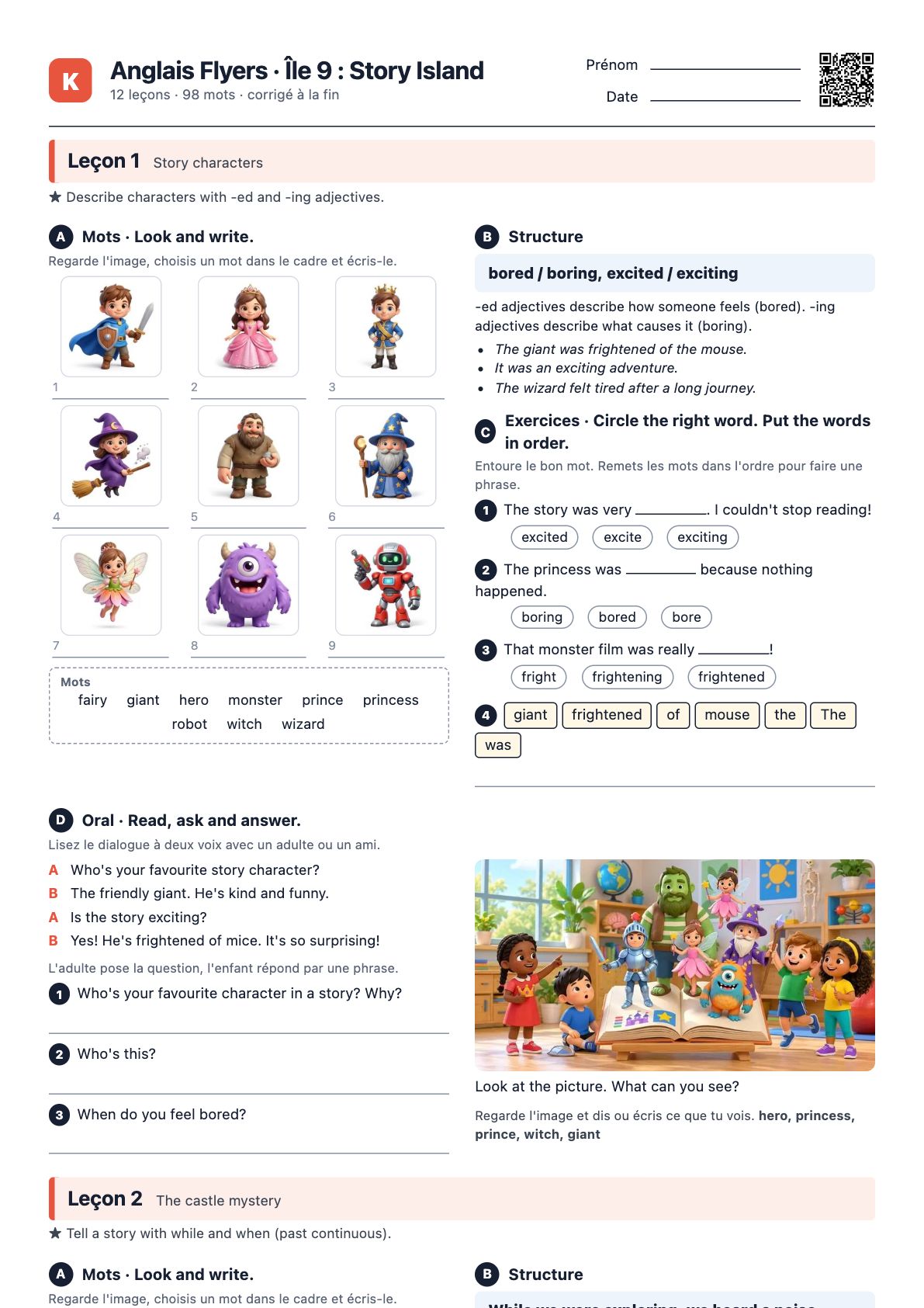 Première page du PDF Anglais Flyers · Île 9 : Story Island
