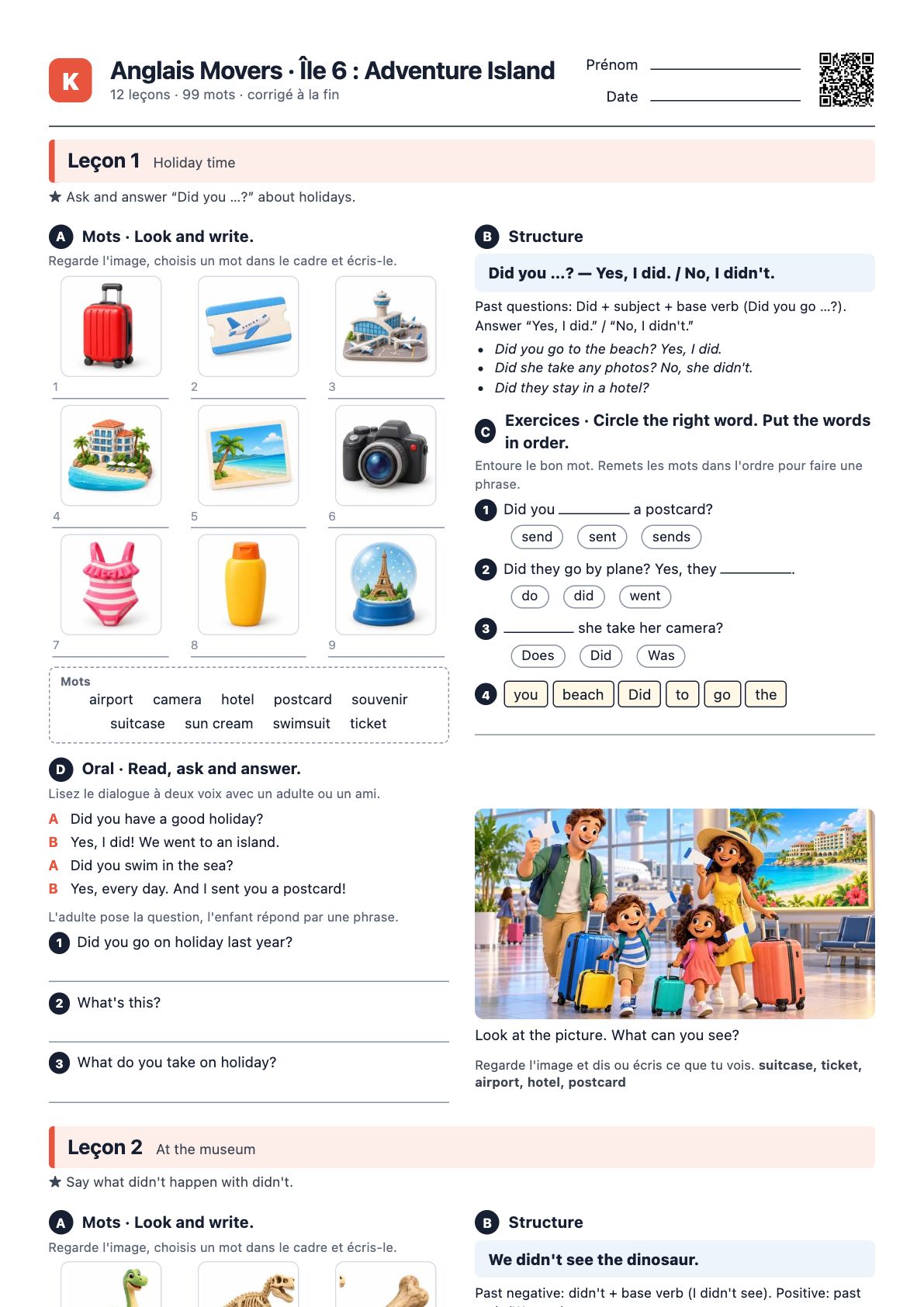 Première page du PDF Anglais Movers · Île 6 : Adventure Island