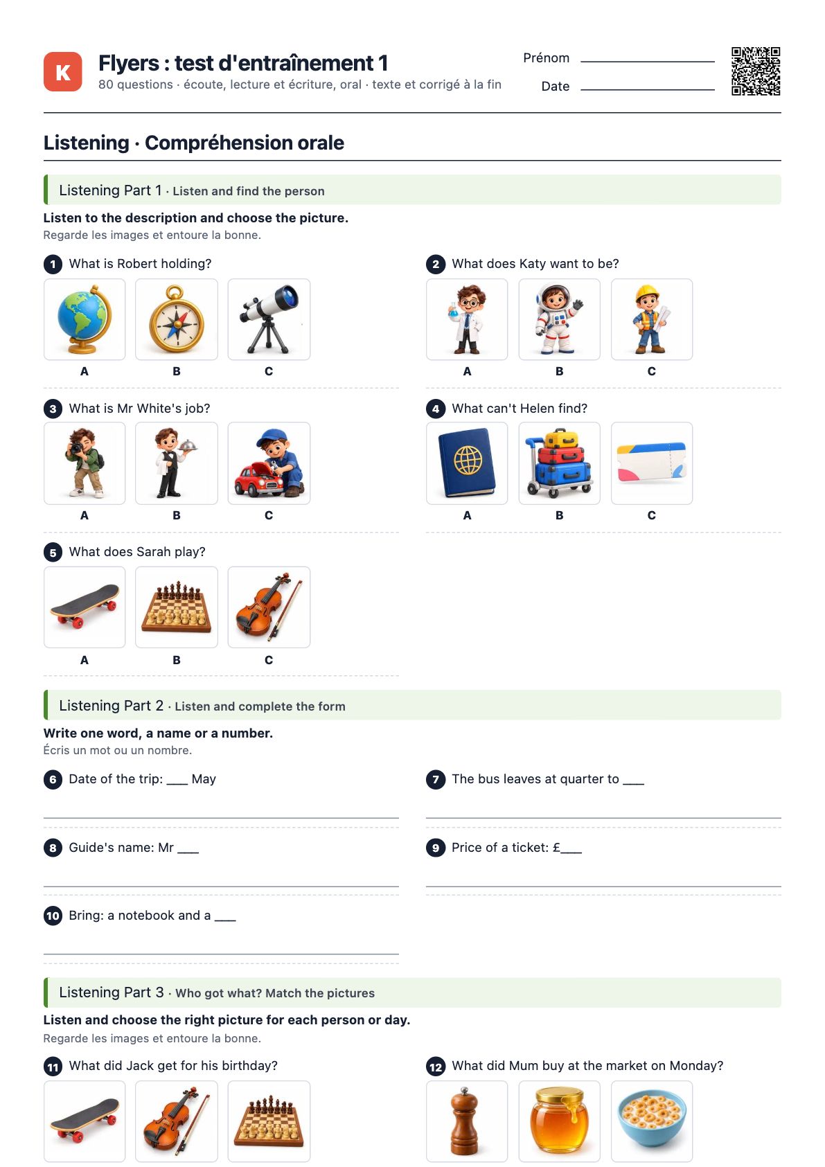 Première page du PDF Flyers : test d'entraînement 1