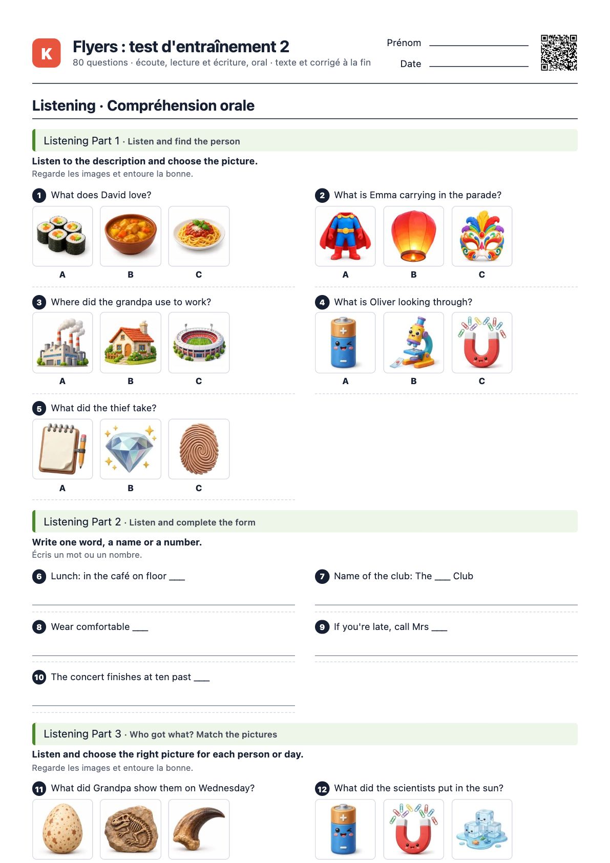 Première page du PDF Flyers : test d'entraînement 2