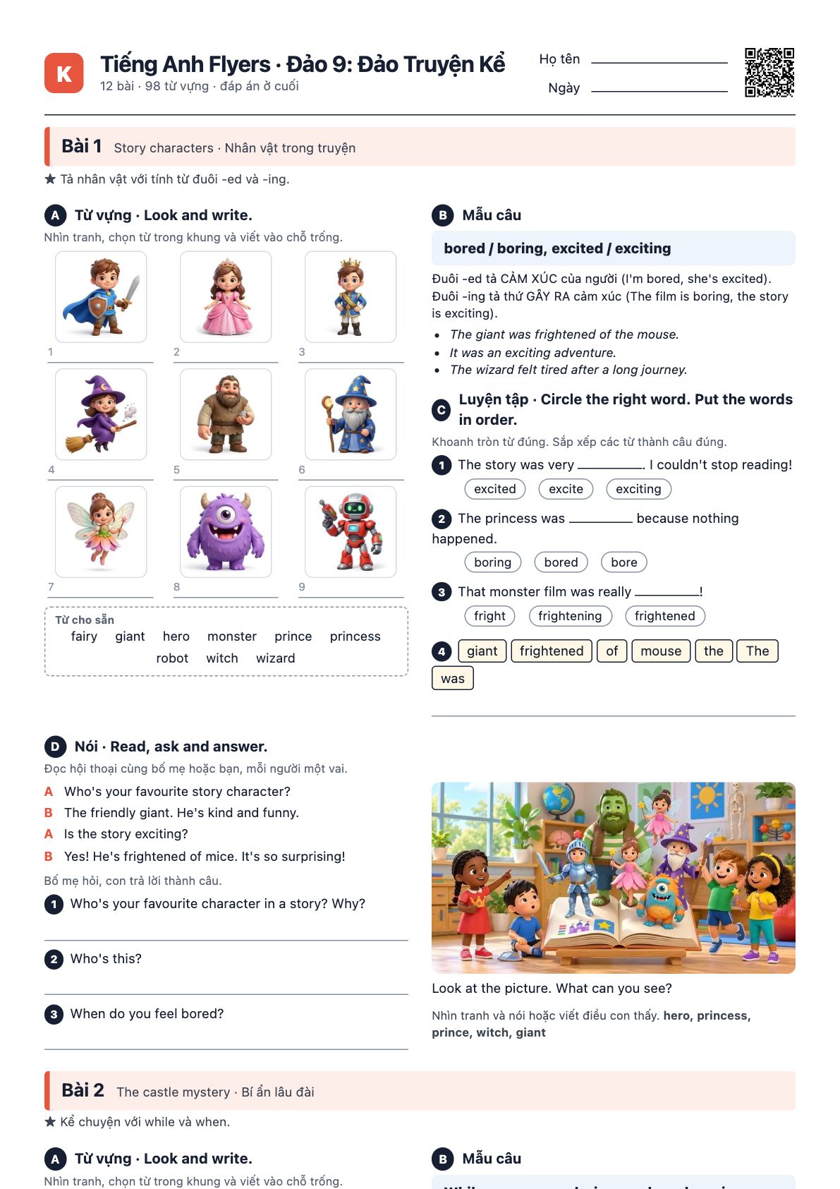 Trang đầu của file PDF Tiếng Anh Flyers · Đảo 9: Đảo Truyện Kể