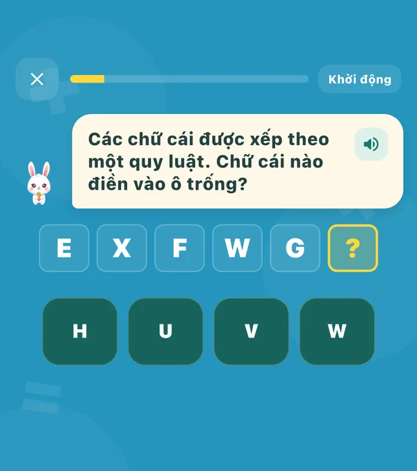 Karotto 应用中的问题:字母按照规则排列。哪个字母填入空白框?序列 E X F W G 和一个空单元格