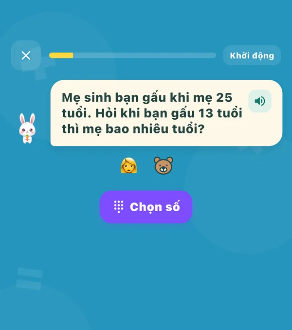 Karotto应用程序中的问题:母亲25岁时生下了小熊。小熊 13 岁时,母亲多大了?