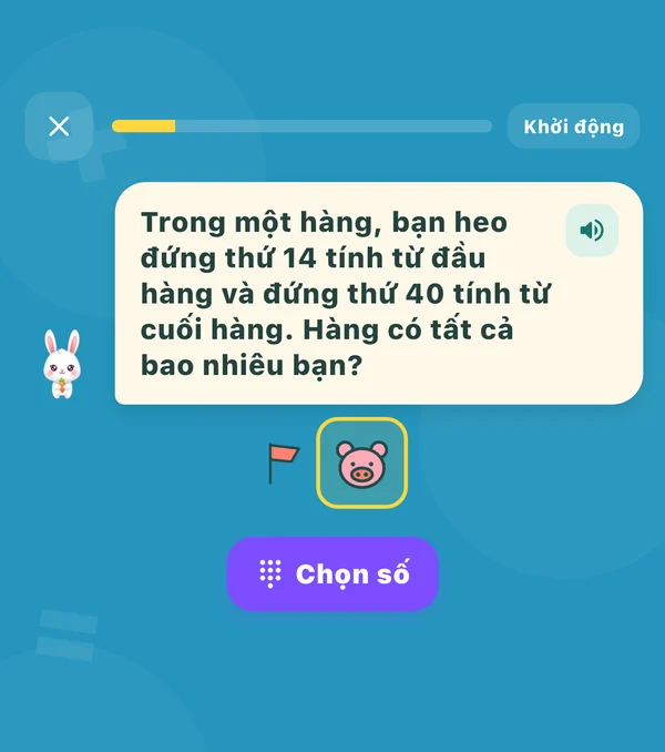คำถามในแอป Karotto: ติดต่อกัน หมูอยู่ที่ 14 จากต้นแถว และ 40 จากท้ายแถว มีกี่คนในแถว
